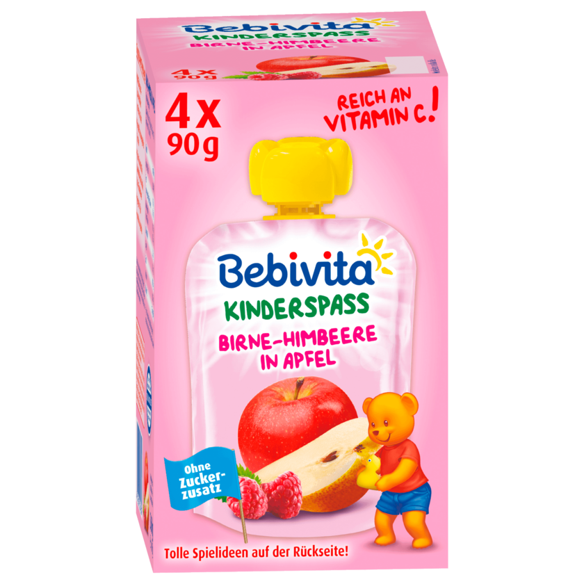 Bebivita Kinderspaß Birne Himbeere in Apfel 4x90g
